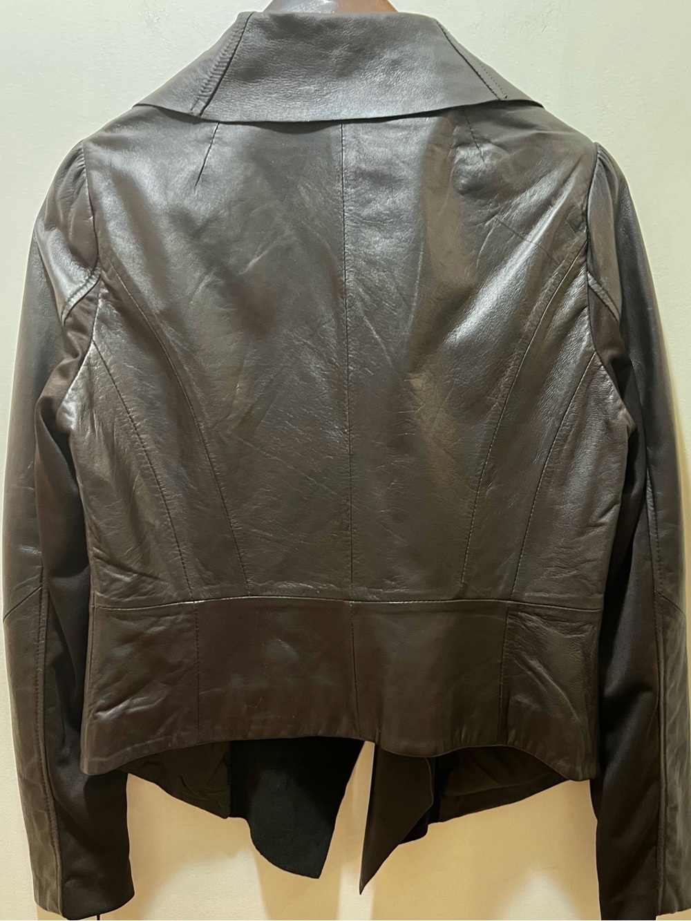 Bod & Christensen Genuine Leather Draped Waterfall Collar Jacket chocolate Brown - Picture 4 of 8
